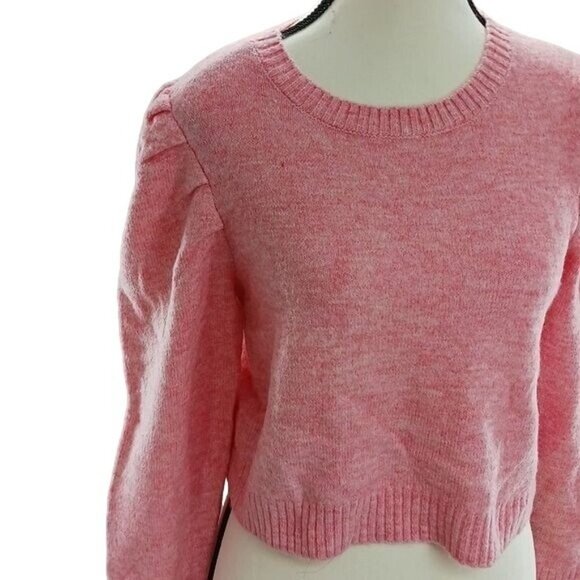 Wild Fable Sweater Pink Cropped Knit Puff Sleeve Womens - Picture 3 of 7